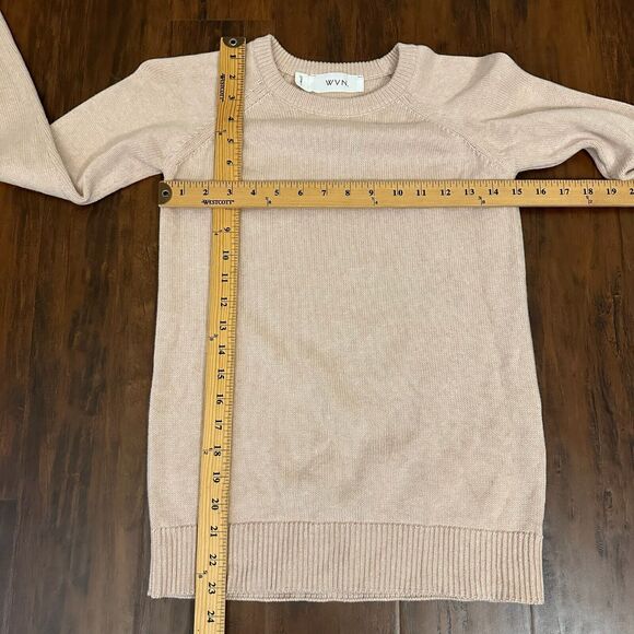 WVN Isle Knit Crew Neck Pullover Sweater Ribbed-Trim in Nude/Beige - Picture 8 of 8